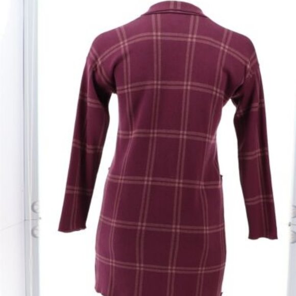 NWT G‎ BY GIULIANA JACQUARD SWEATER KNIT DUSTER CARDIGAN WINE PLAID 2X (PETITE) - Picture 5 of 12